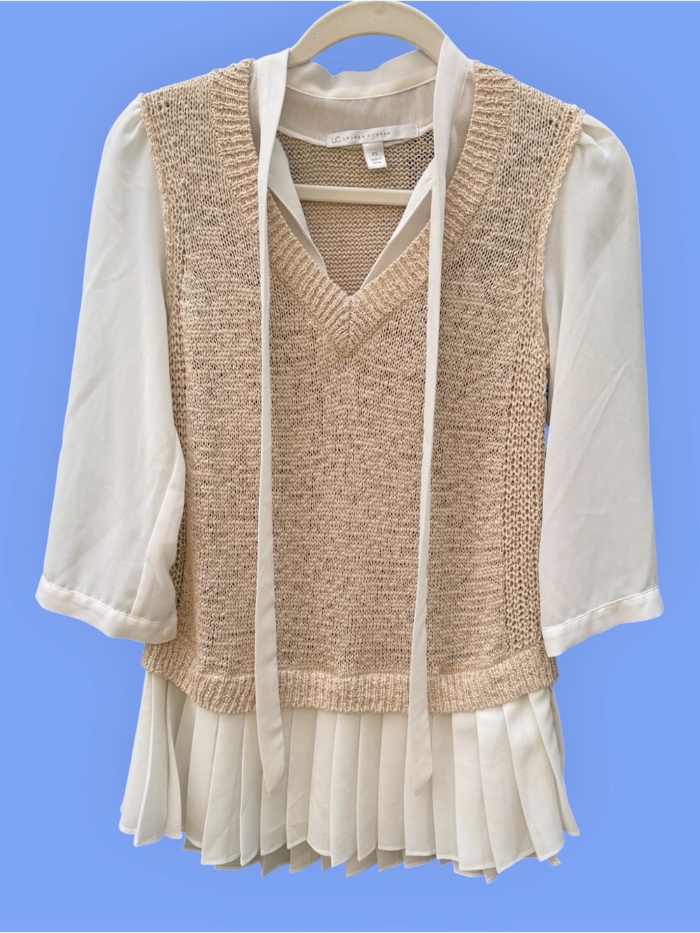 LC Lauren Conrad Layered Knit Sweater Vest Blouse Tie Front XS